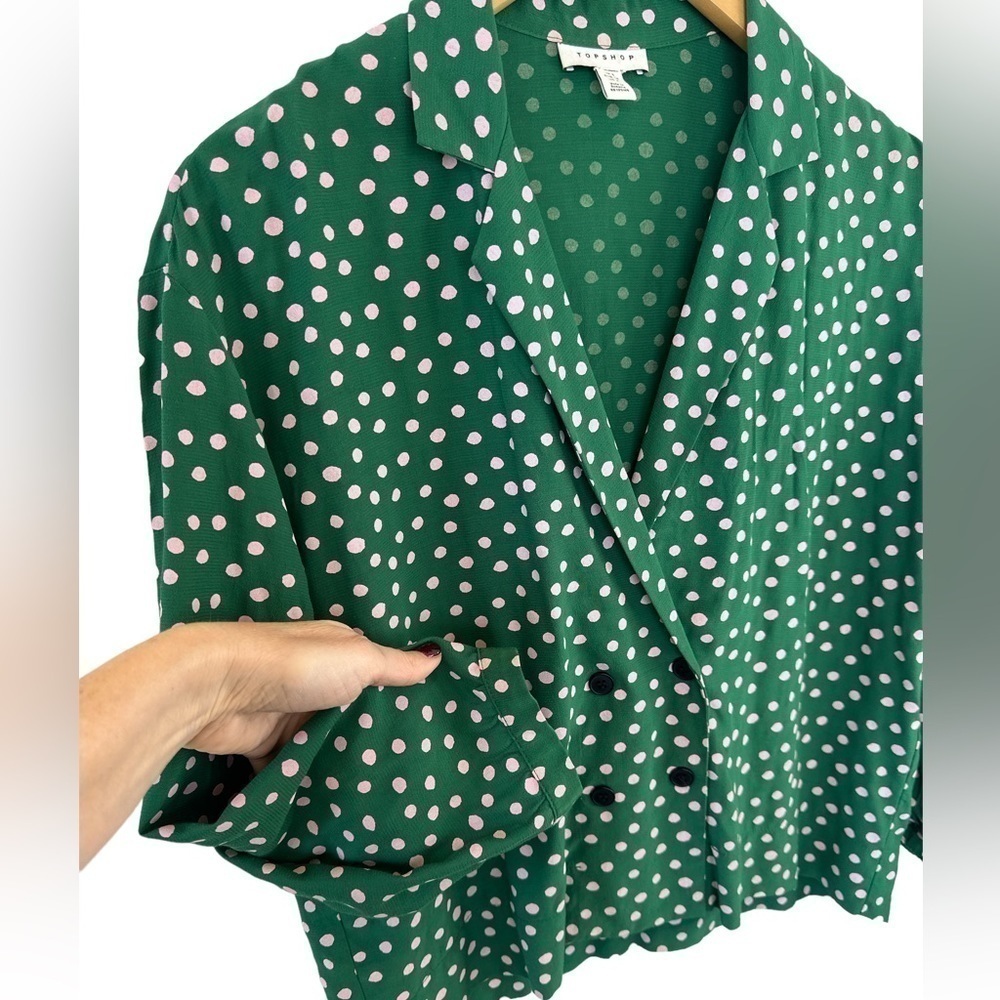 TopShop Kelly Green & Pink Polkadot Button Front Top - Picture 5 of 11